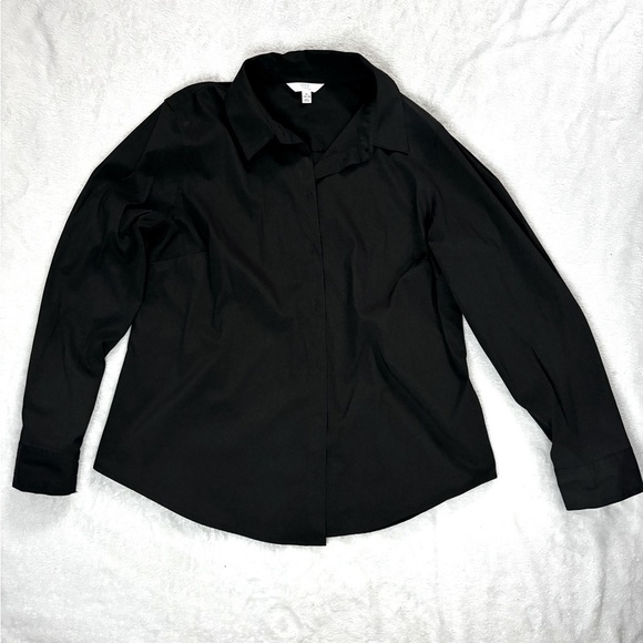 Time and Tru Black Button‎ Down Long Sleeve Top Classic Blouse XL - Picture 1 of 3